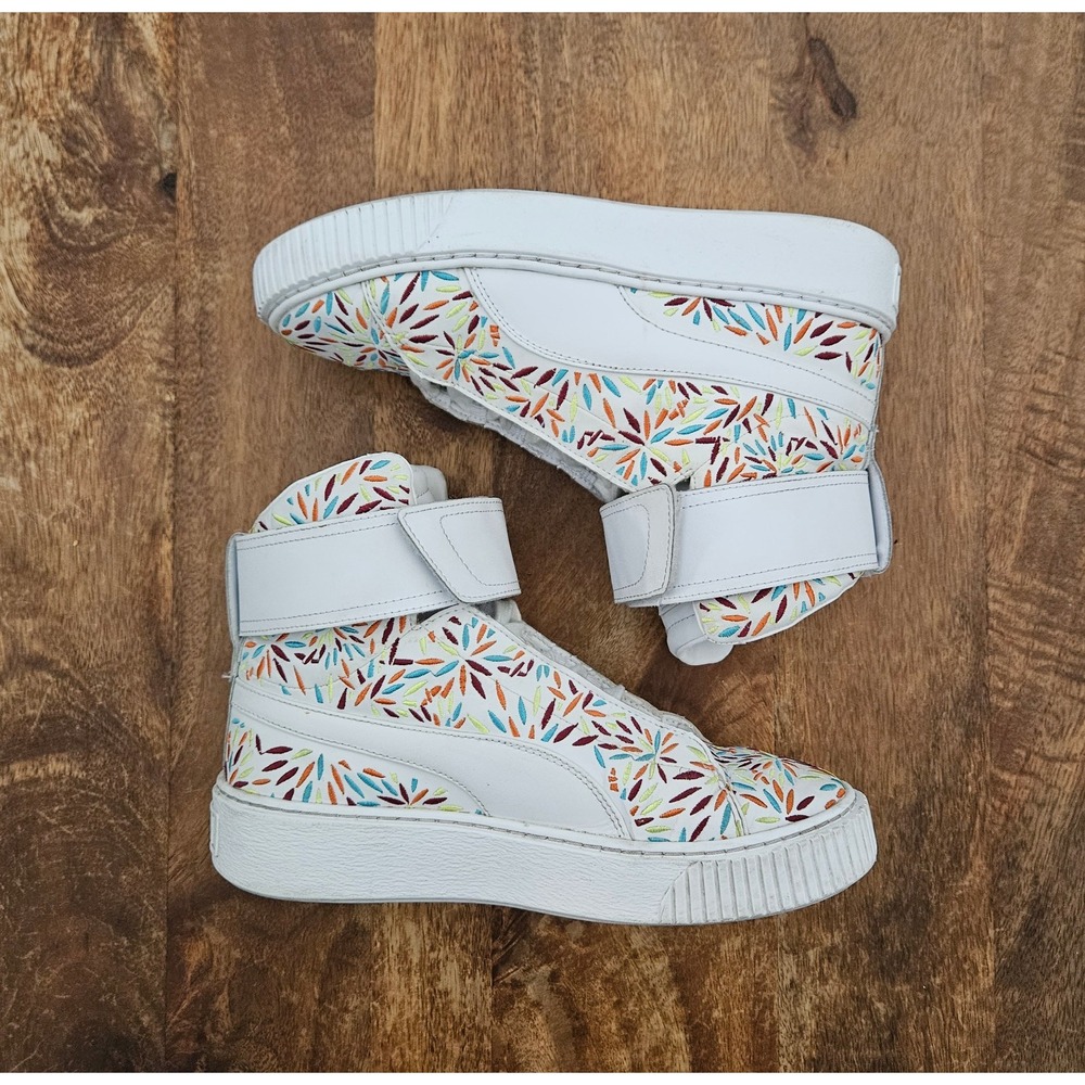 Puma Sneakers Womens Size 8 White Mid Platform Kiku Embroidered Shoes